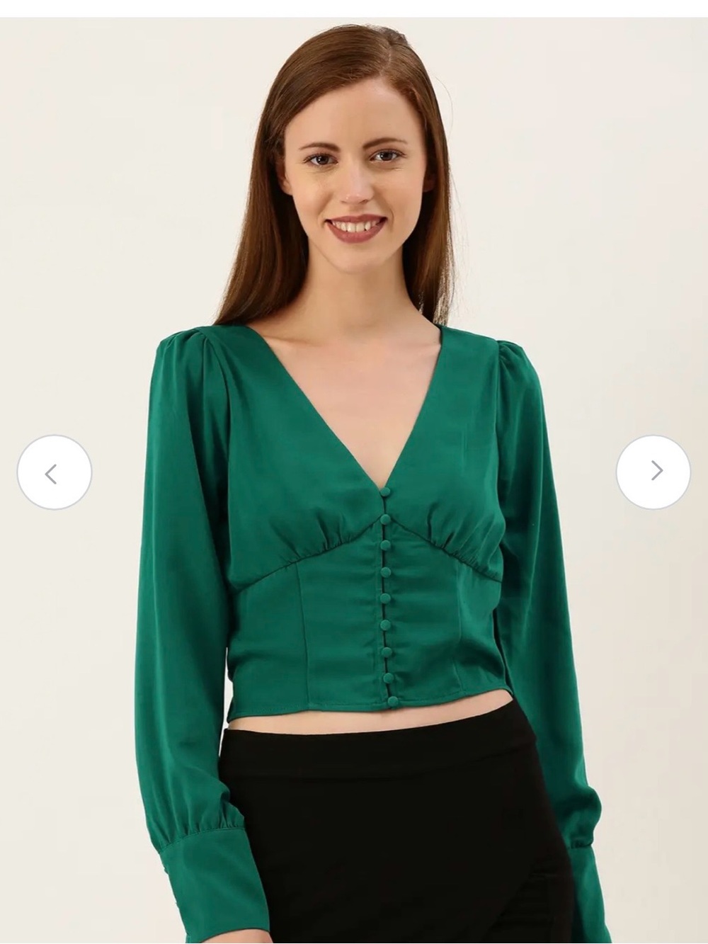 Y2K Emerald Green V-Neck Button-Front Women's Top